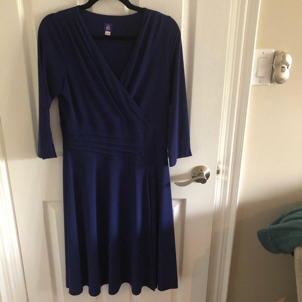 Faux wrap royal blue dress